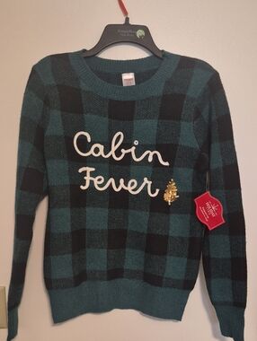 NWT Holiday Time Green & Black Plaid Cabin Fever' Crewneck Sweater SZ S